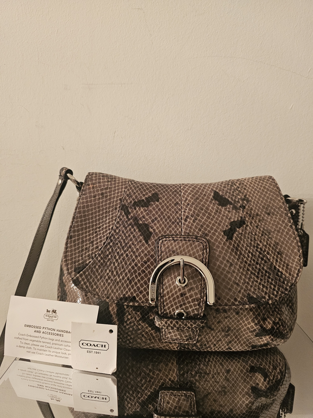 Coach Snake-Print Shoulder Bag in Brown and Black - Picture 1 of 10